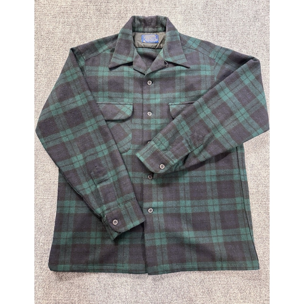 Vintage Pendleton Board Shirt Mens Medium Black Watch Tartan Plaid Wool